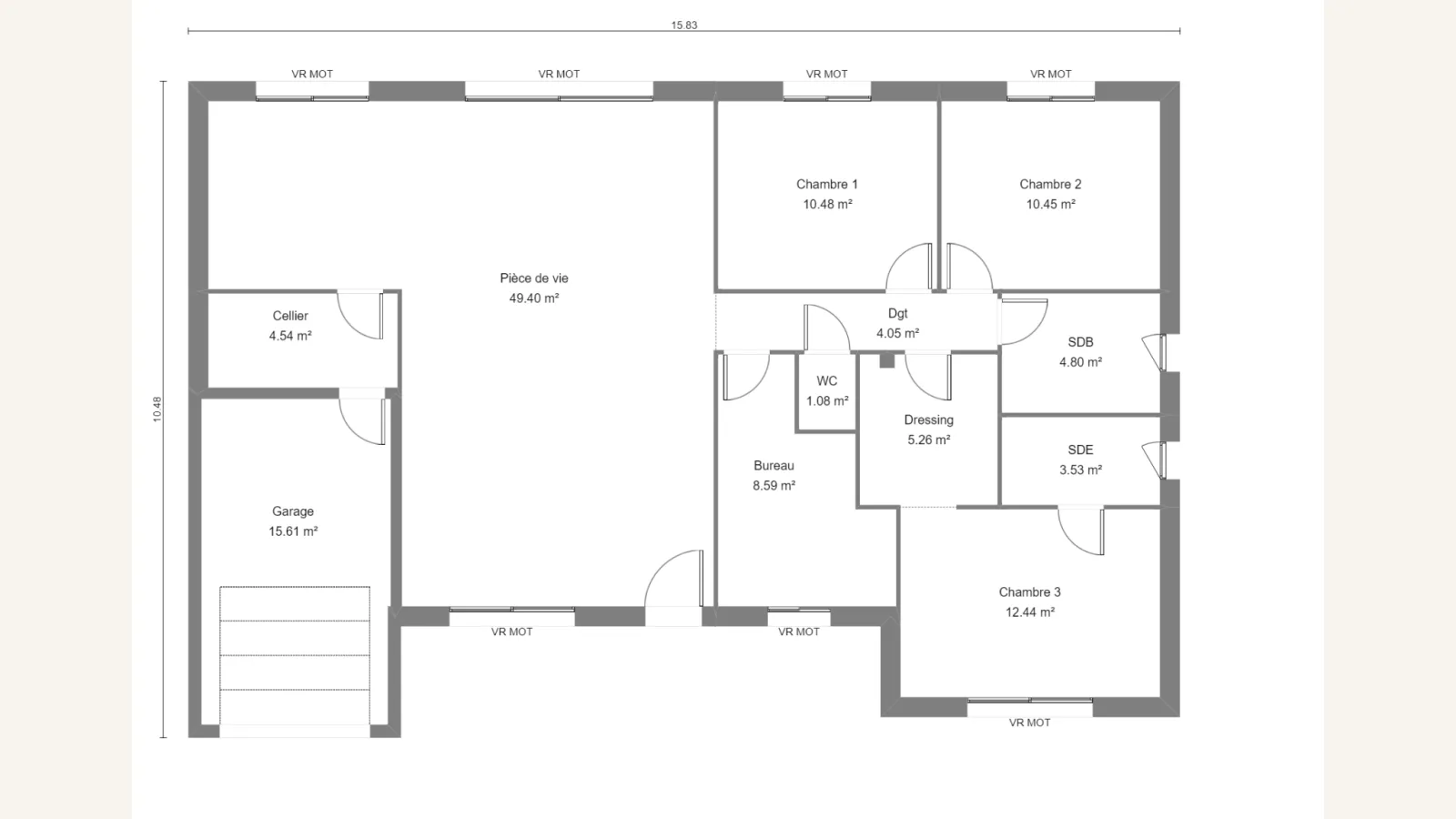 Plan plain-pied de la maison PETUNIA
