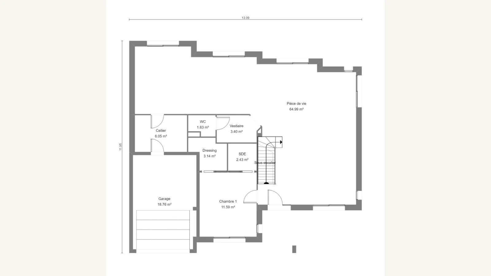 Plan rez-de-chaussée de la maison BETULA