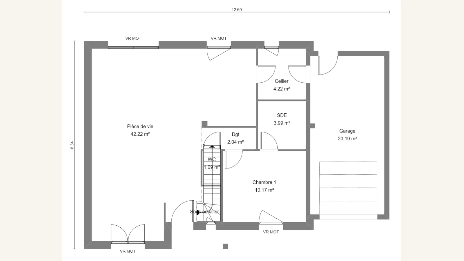Plan rez-de-chaussée de la maison TILIA 83