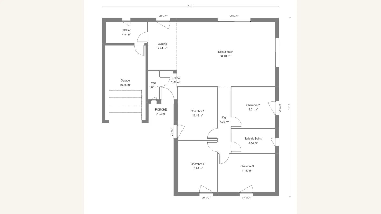 Plan plain-pied de la maison CLEMATIS 103