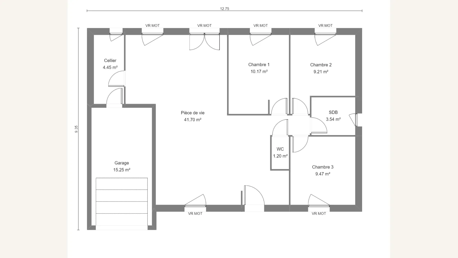 Plan plain-pied de la maison ERICA 79