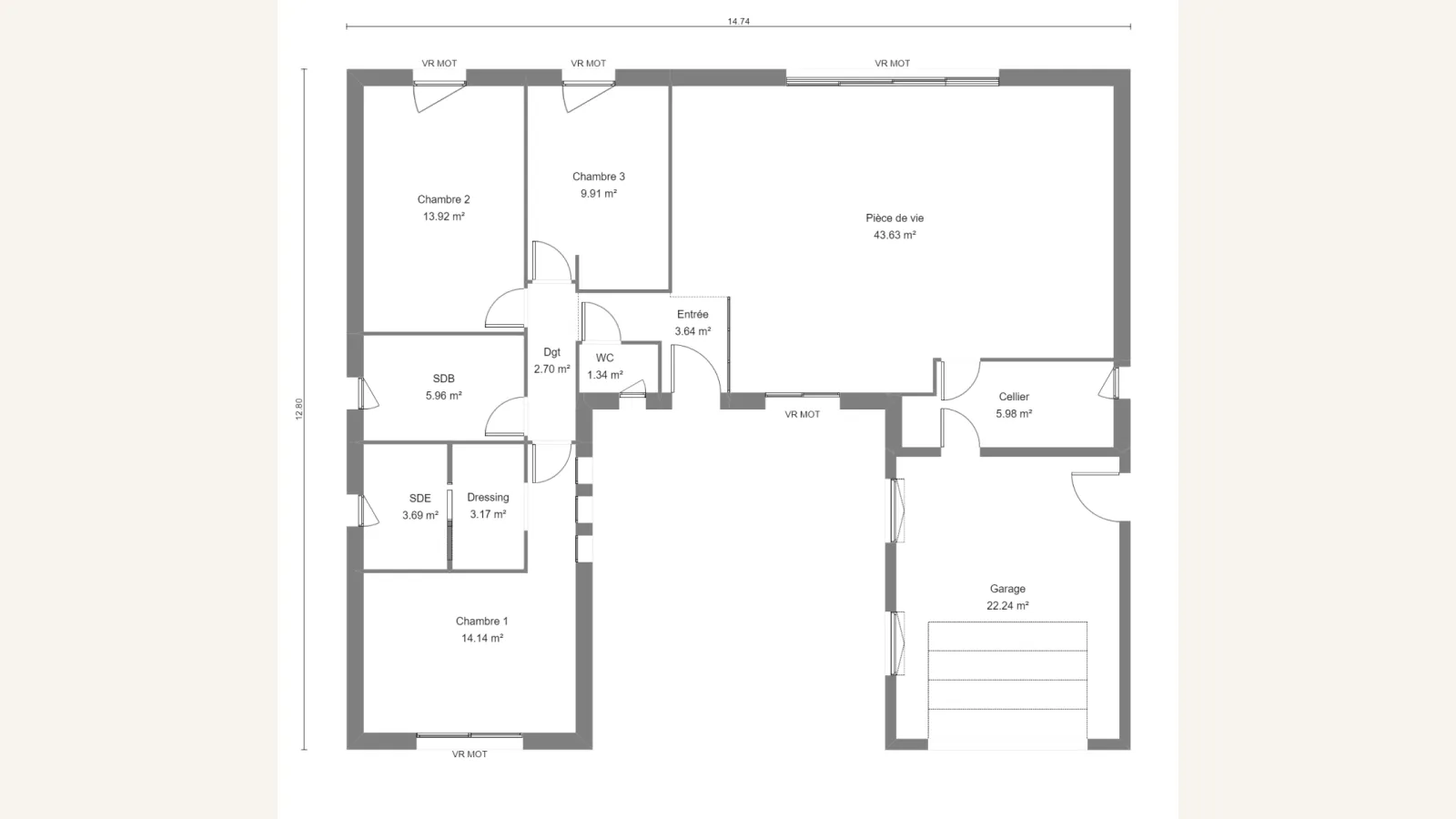 Plan plain-pied de la maison MAHONIA 108